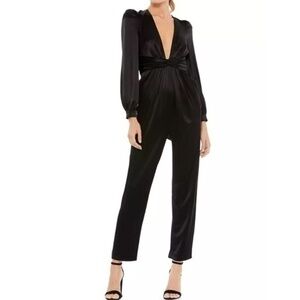 Mac Duggal. Ieena Satin Long-Sleeve Jumpsuit. New!